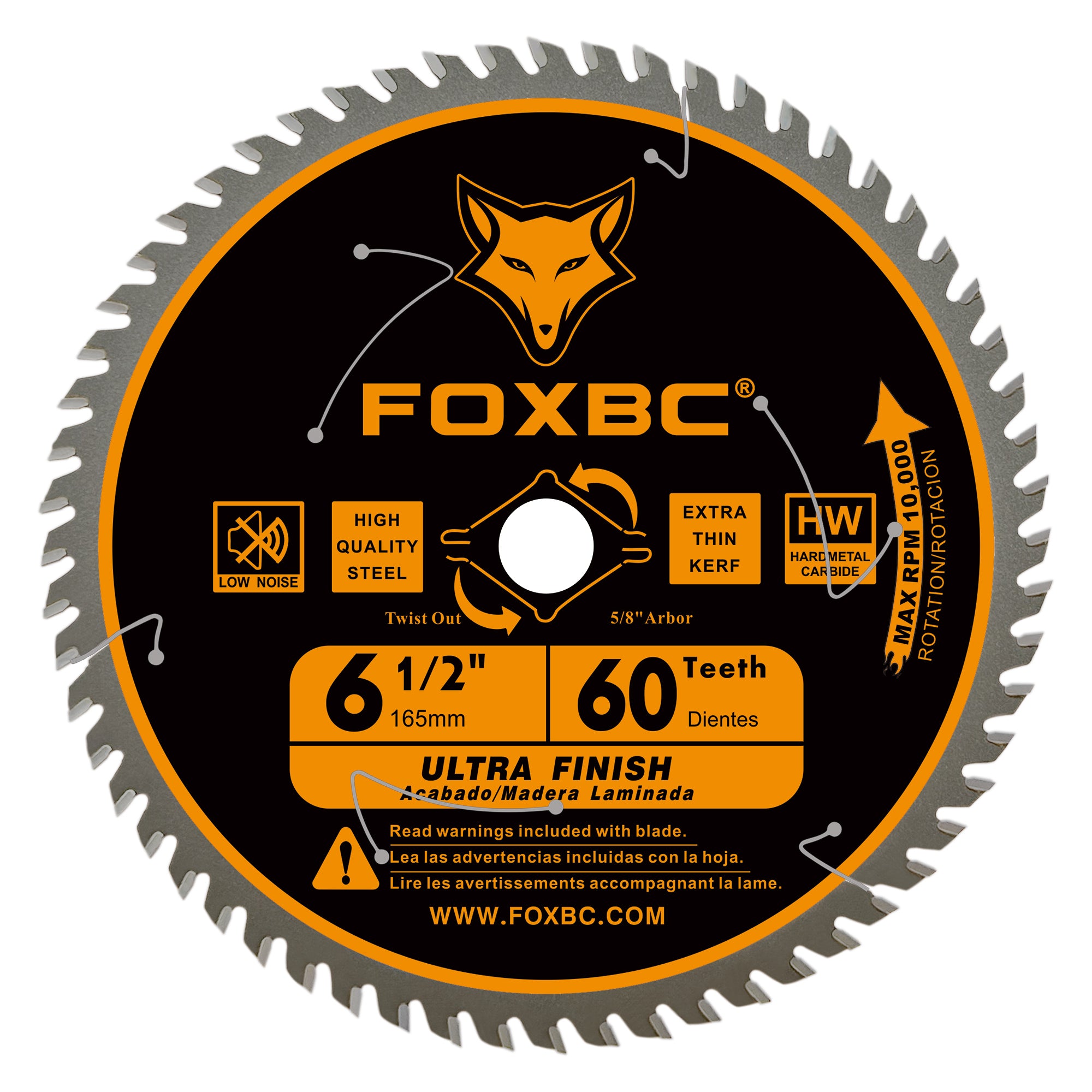 FOXBC 6-1/2 inch Circular Saw Blade Ultra Fine Finish 60-Tooth for Wood Cutting, Thin-Kerf with 5/8" Arbor