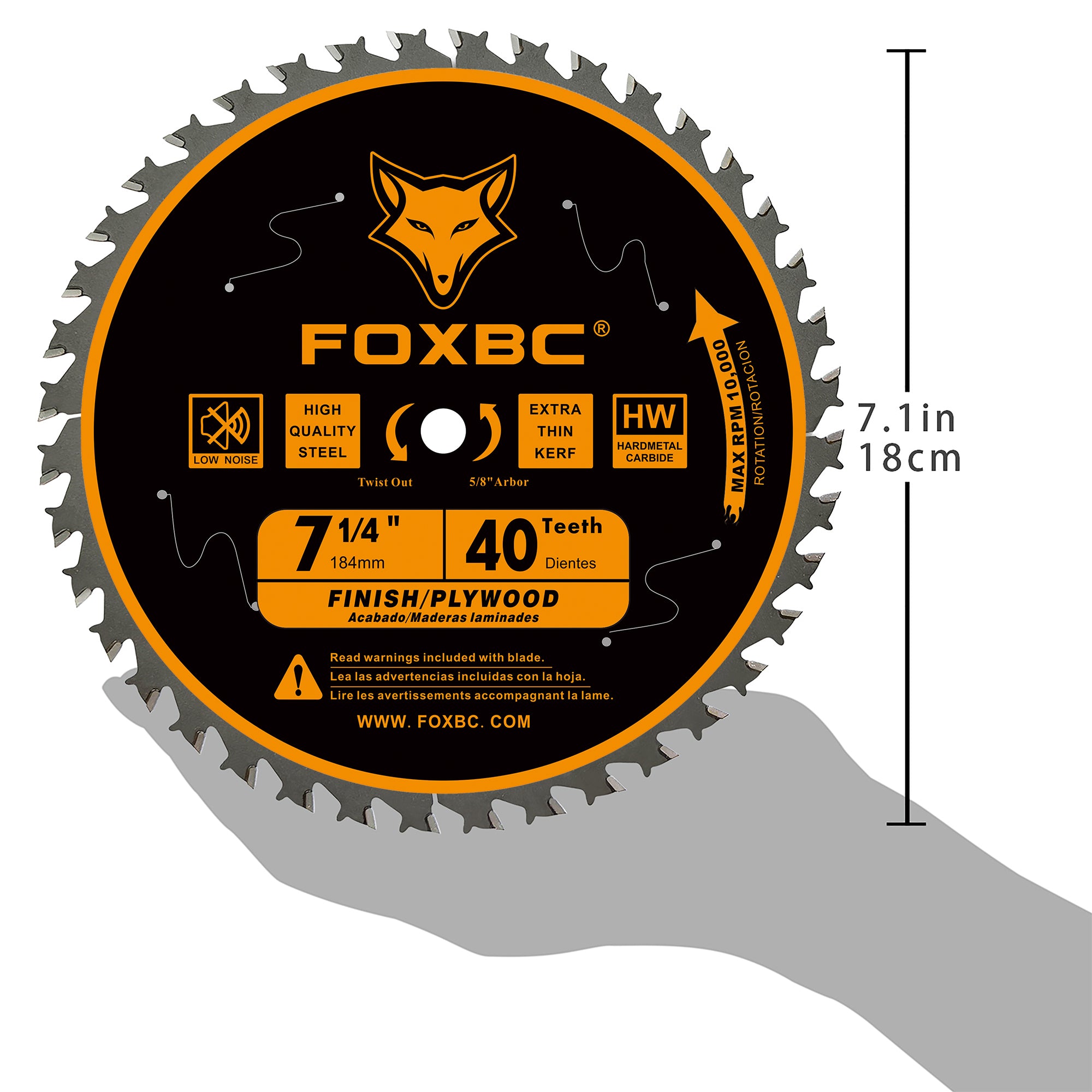 FOXBC 7-1/4" Circular Saw Blade 40 Tooth, Finishing Saw Blade with 5/8" Arbor, Diamond Knockout