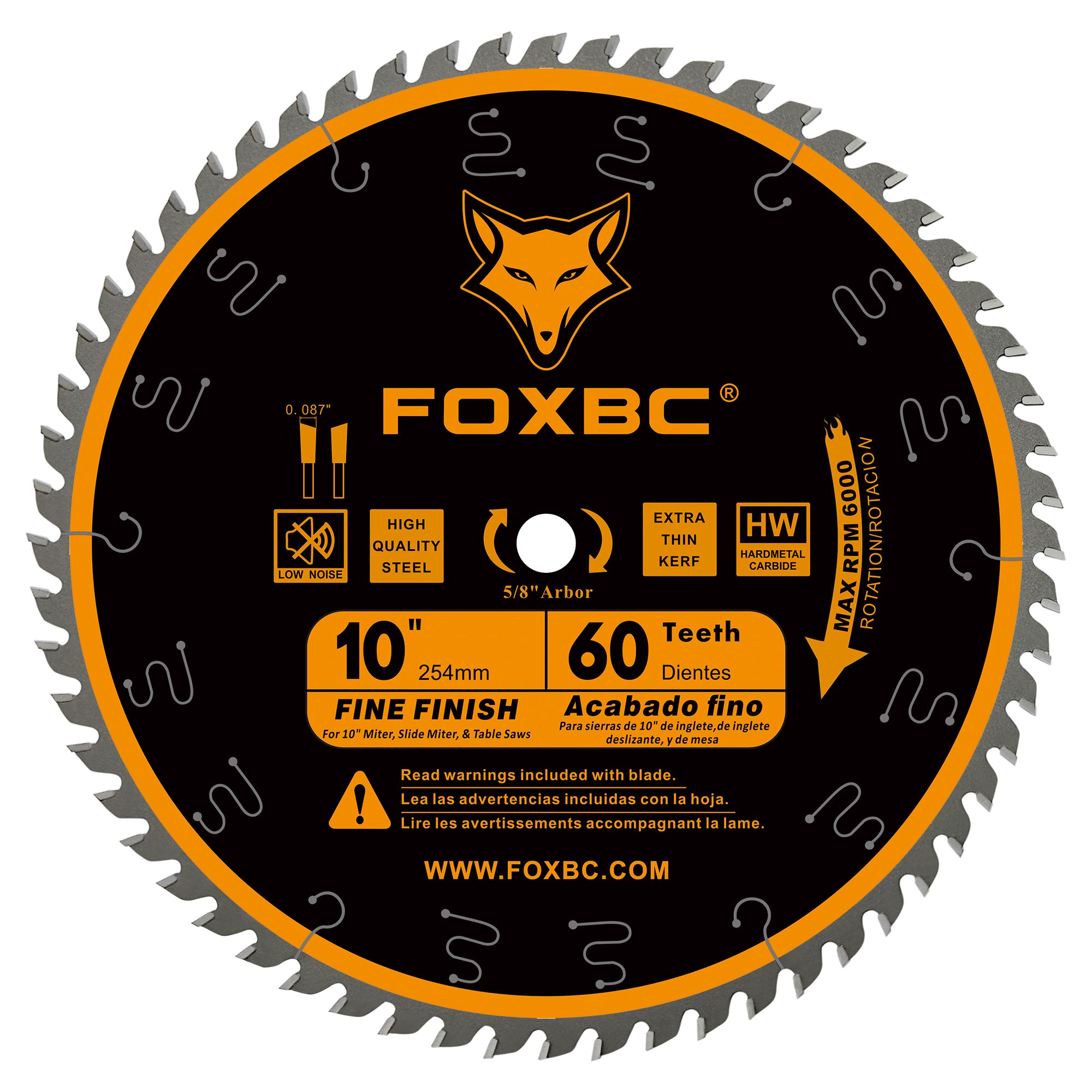 FOXBC 10-Inch Miter/Table Saw Blades 60-Tooth, Thin Kerf Fine Finish Crosscut Blade