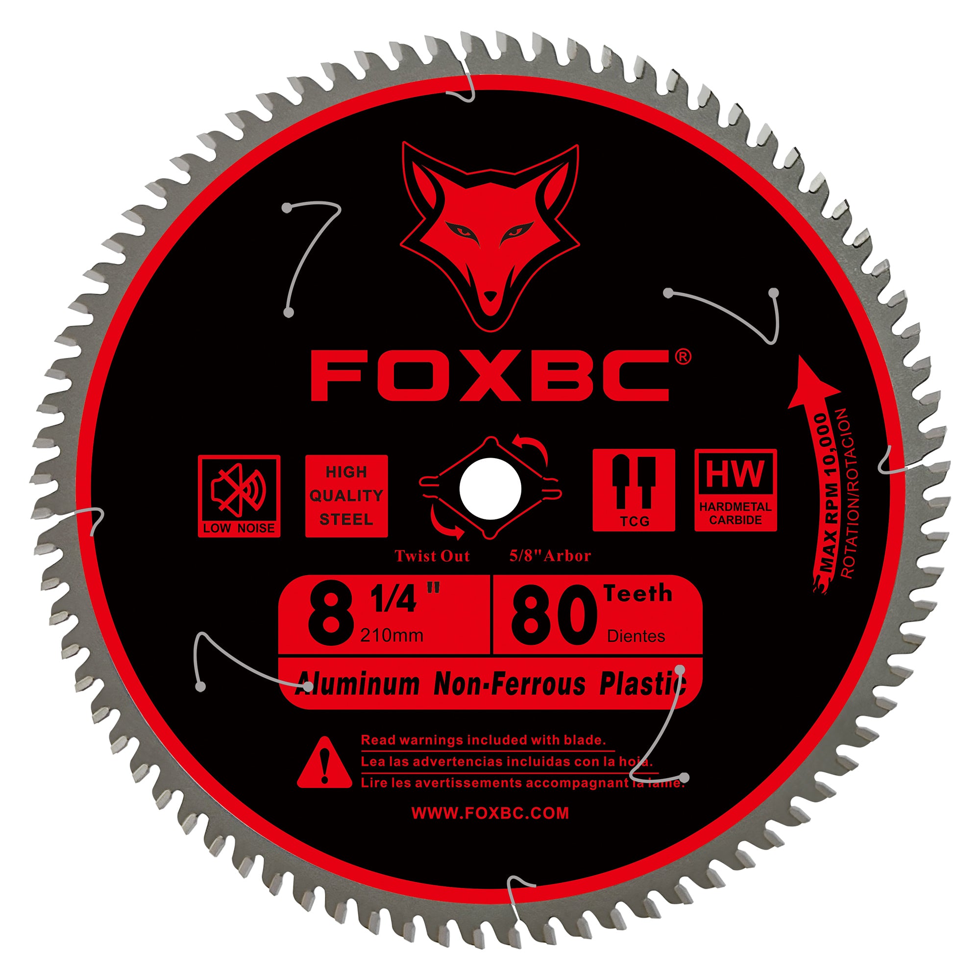 FOXBC 8-1/4 Inch Table Saw Blade 80-Tooth for Aluminum Copper Plastic Brass Fiberglass Cutting with 5/8-Inch Arbor