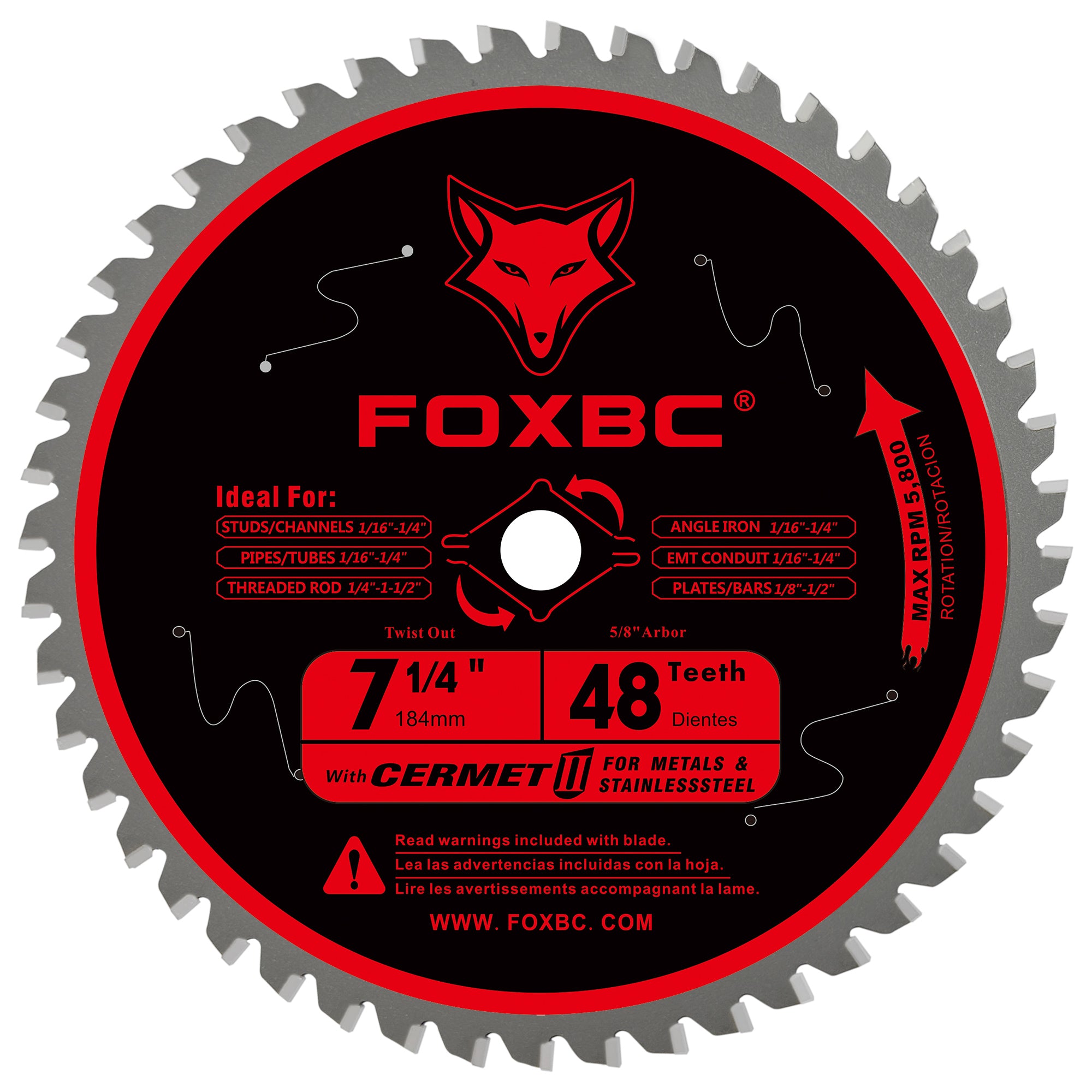 FOXBC 7-1/4 inch 48 Teeth Circular Saw Blade for Metal and Stainless Steel Cutting, Replacement for Diablo D0748CF Ceramic Carbide Saw Blade