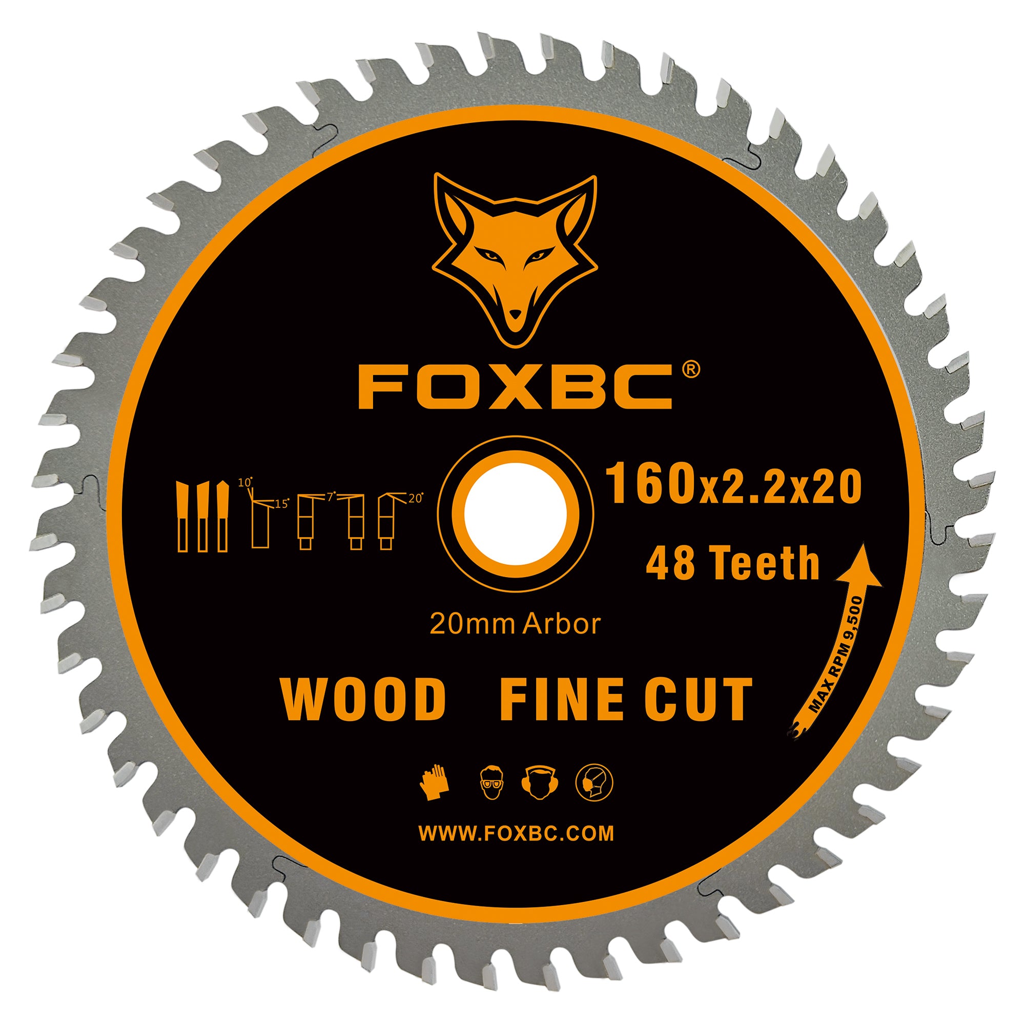 FOXBC 495377 Track Saw Blade 160x2.2x20mm 48 Tooth Wood Fine Cut for Festool TS 55, TSC 55, ATF 55, AP 55, DeWalt DWS520K and Makita SP6000J