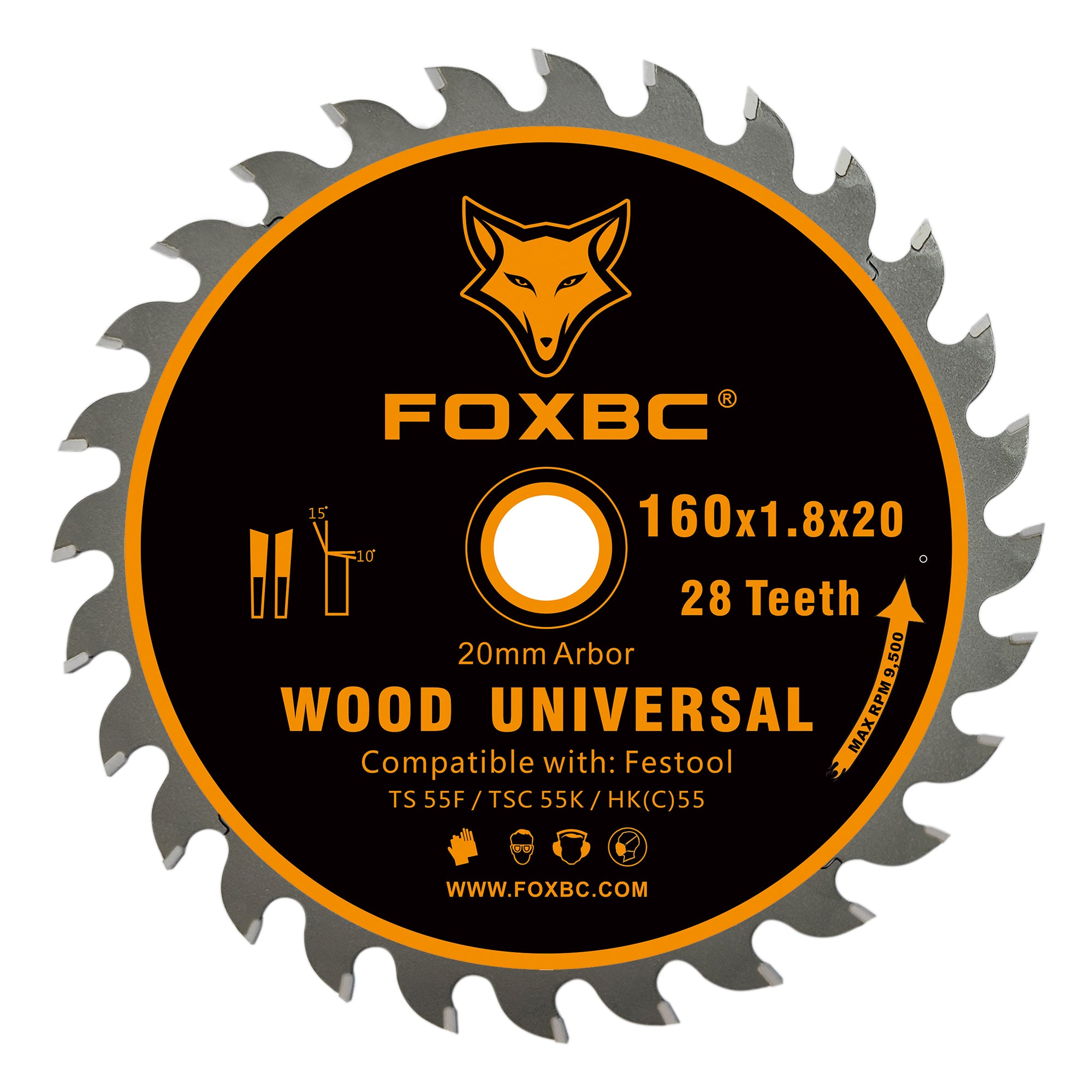 FOXBC 205560 Track Saws Blade 28 Tooth 160x1,8x20mm for Festool TS 55 F, TSC 55 K, HK 55 and HKC 55, Wood Universal