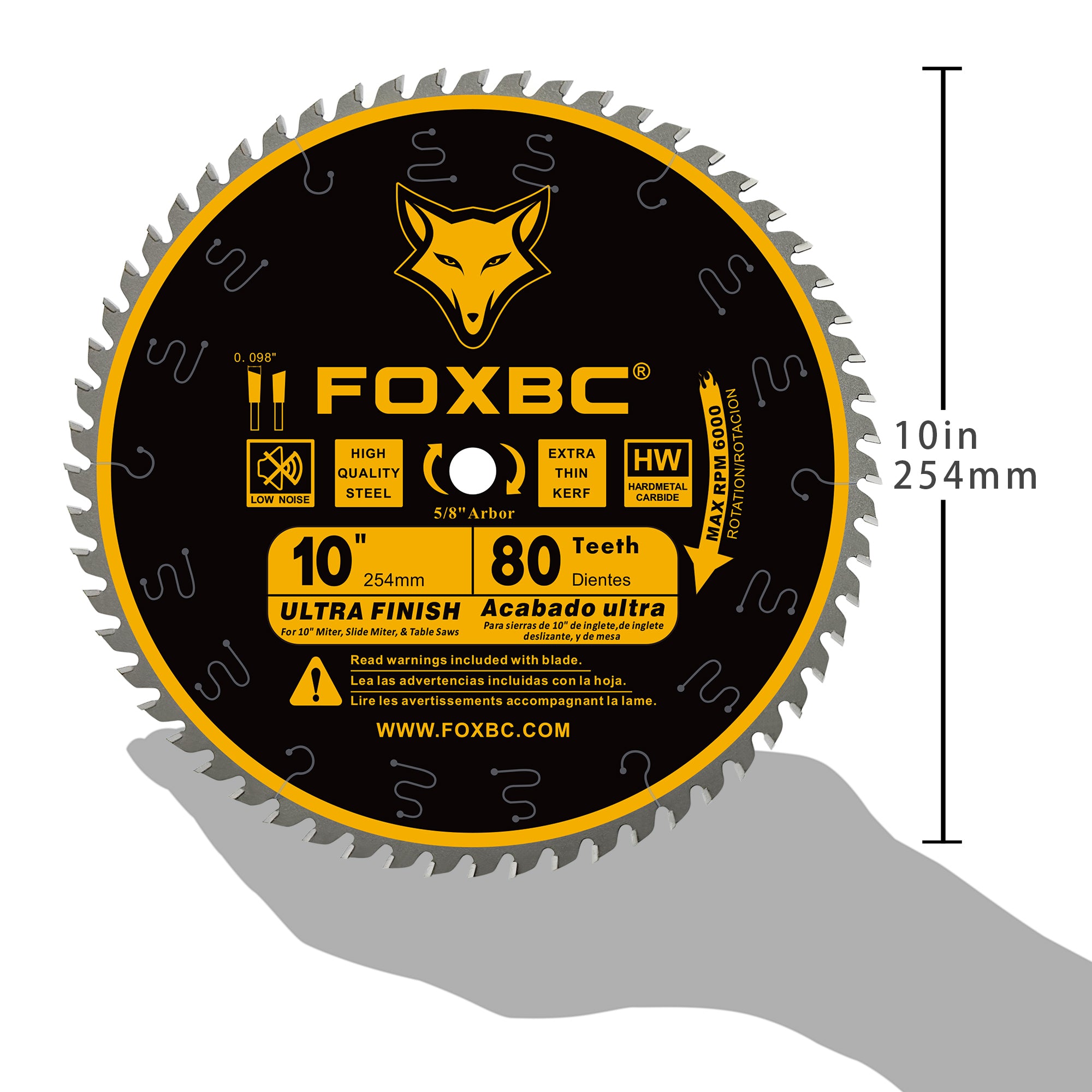 FOXBC 10-Inch Table Saw Blades, 80-Tooth, Fine Finish Blade with 5/8-Inch Arbor