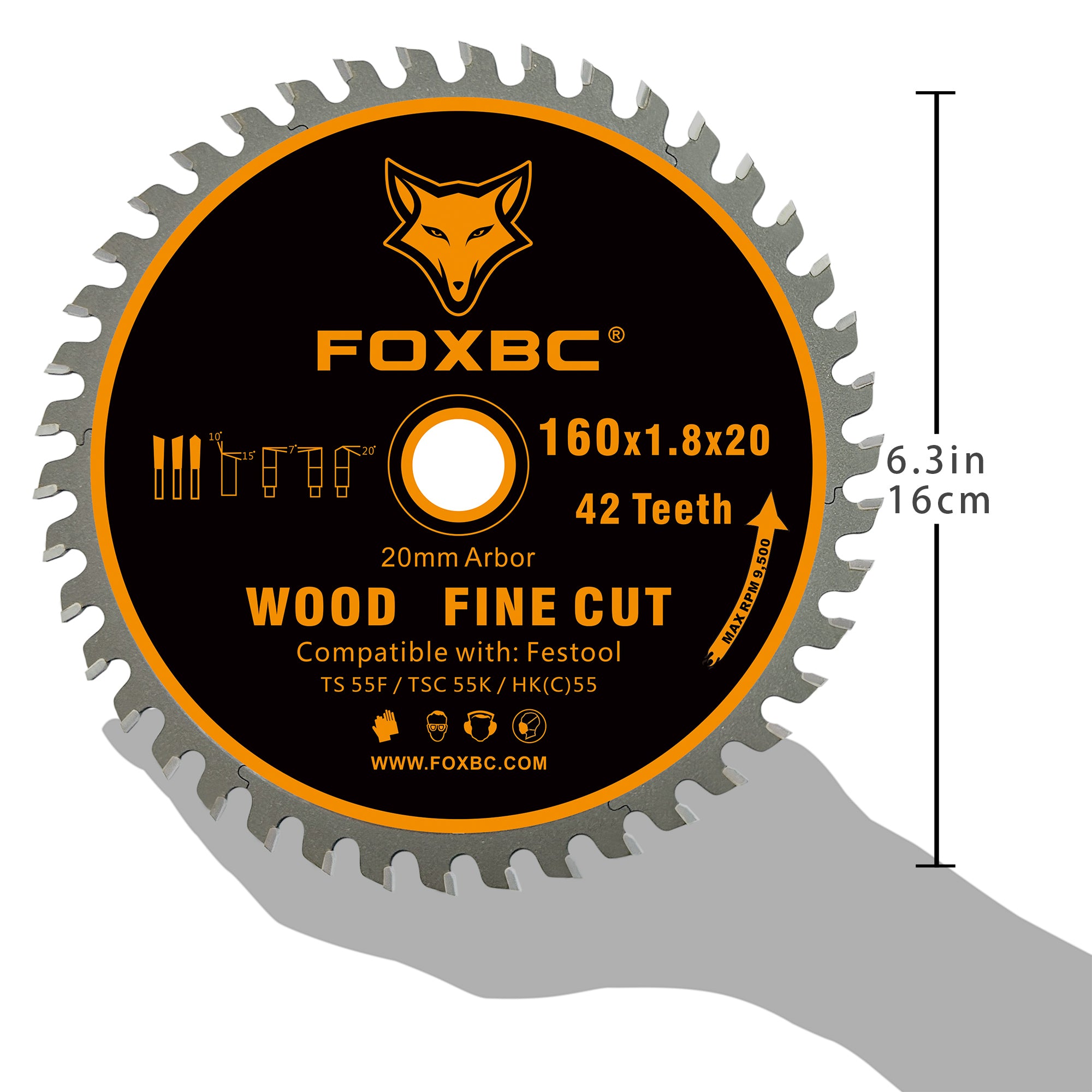 FOXBC 205561 Track Saw Blade 160x1,8x20mm WD42 Tooth Wood Fine Cut for Festool TS 55 F, TSC 55 K, HK 55 and HKC 55