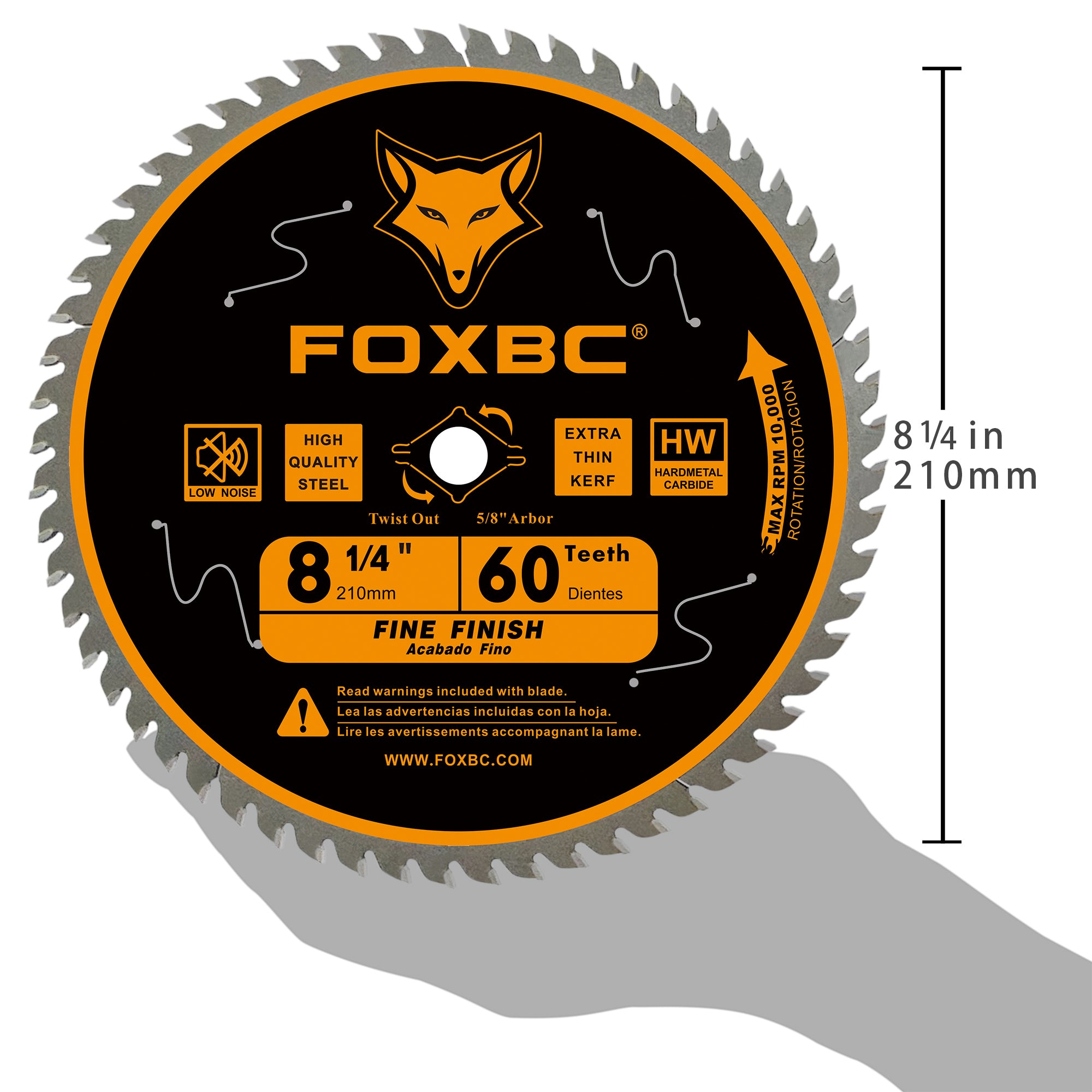 FOXBC 8-1/4 Inch Table Saw Blade 60 Tooth Fine Finish Wood Cutting with 5/8" Arbor, Diamond Knockout