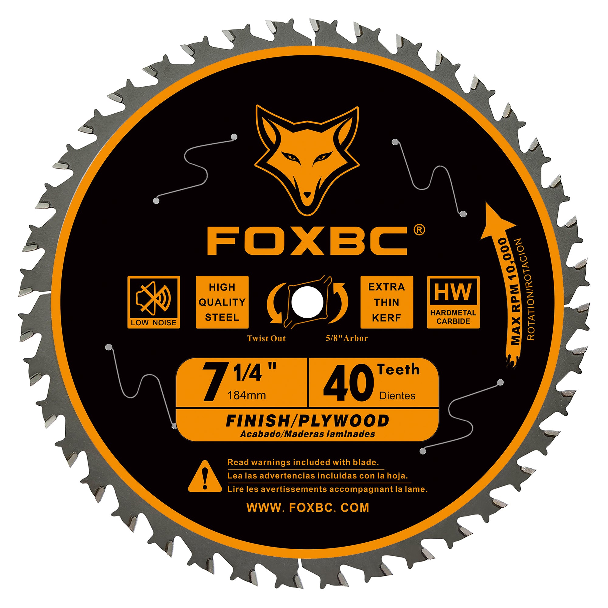 FOXBC 7-1/4" Circular Saw Blade 40 Tooth, Finishing Saw Blade with 5/8" Arbor, Diamond Knockout