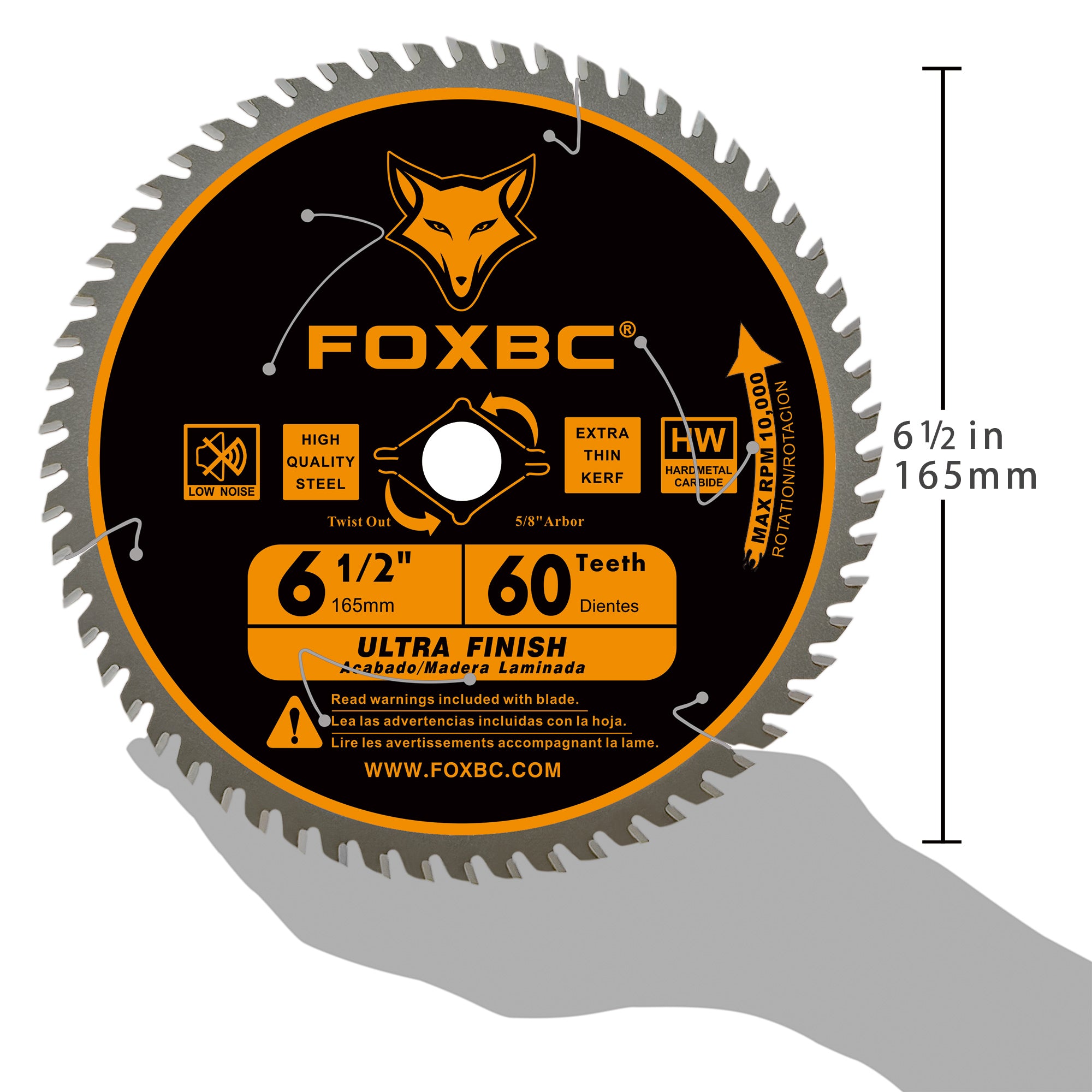 FOXBC 6-1/2 inch Circular Saw Blade Ultra Fine Finish 60-Tooth for Wood Cutting, Thin-Kerf with 5/8" Arbor