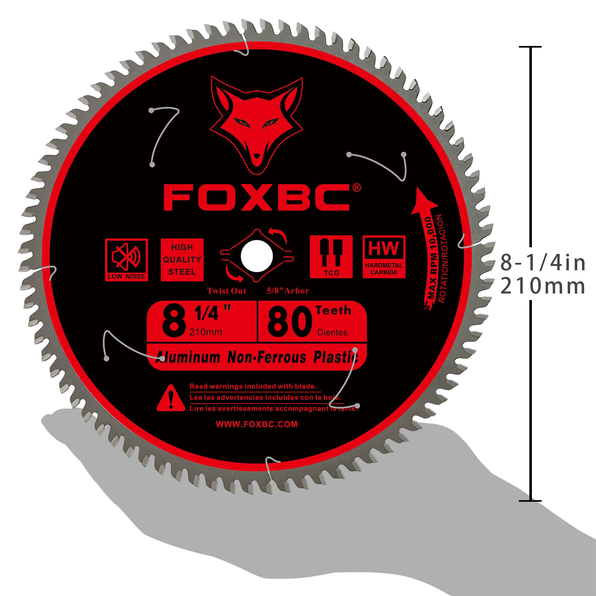 FOXBC 8-1/4 Inch Table Saw Blade 80-Tooth for Aluminum Copper Plastic Brass Fiberglass Cutting with 5/8-Inch Arbor