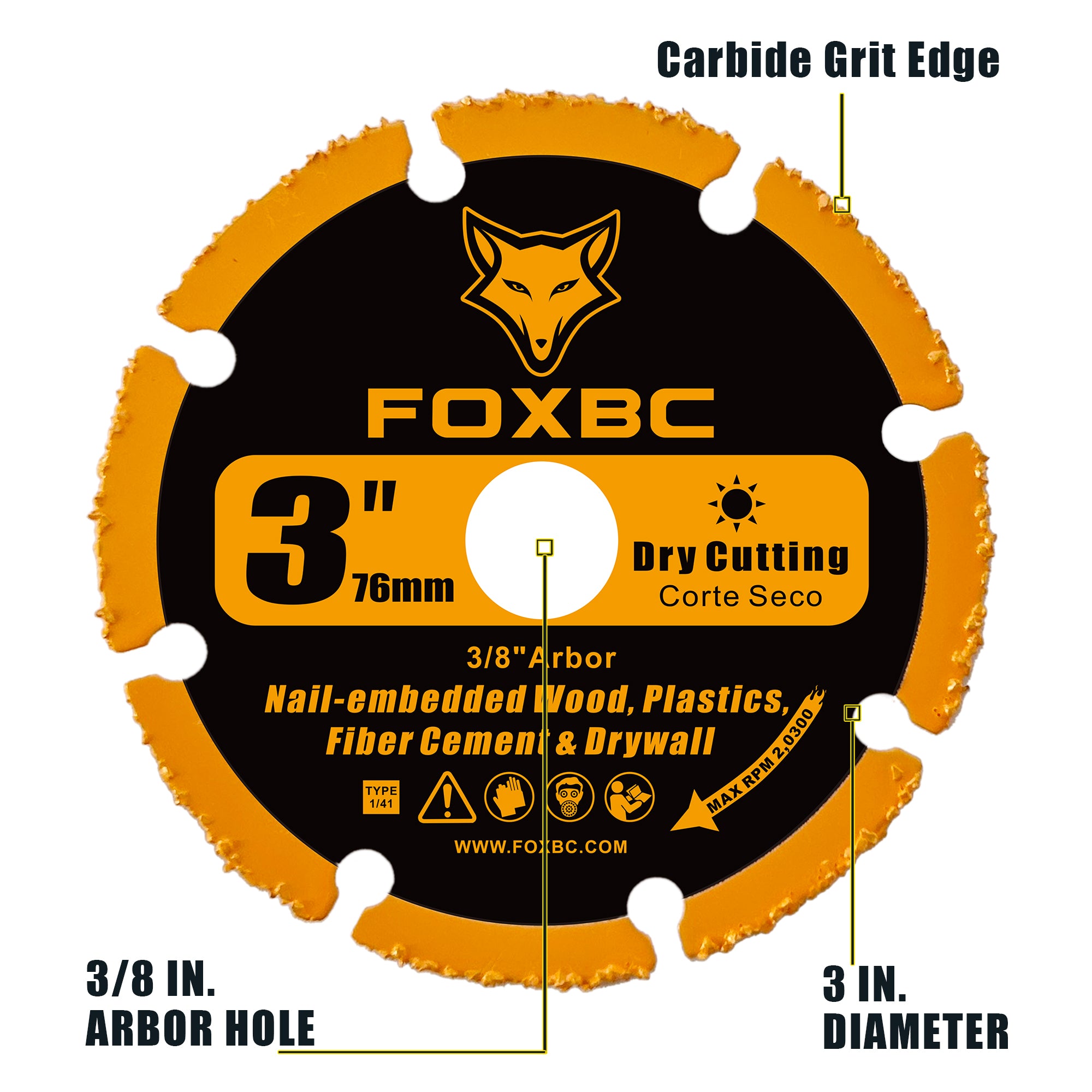 FOXBC 3 Inch Cut Off Wheels, Carbide Grit Cut-Off Disc for woods, plastics, fiber cement or drywall  - 3 Pack