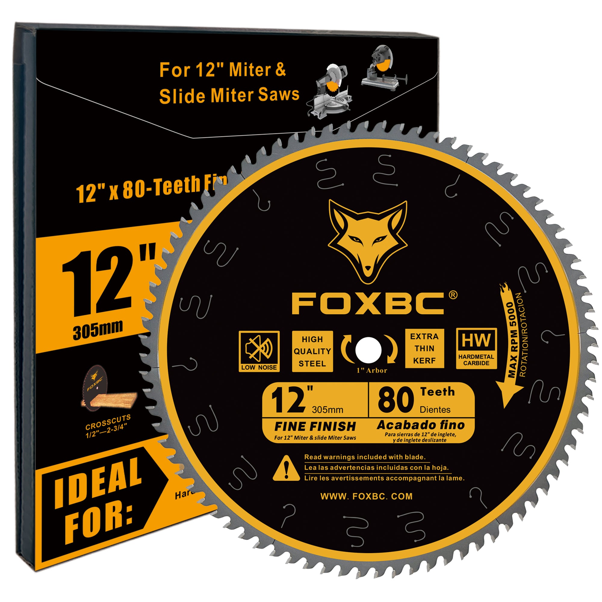 FOXBC 12-Inch Miter Saw Blade 80-Tooth, Crosscutting, Tungsten Carbide