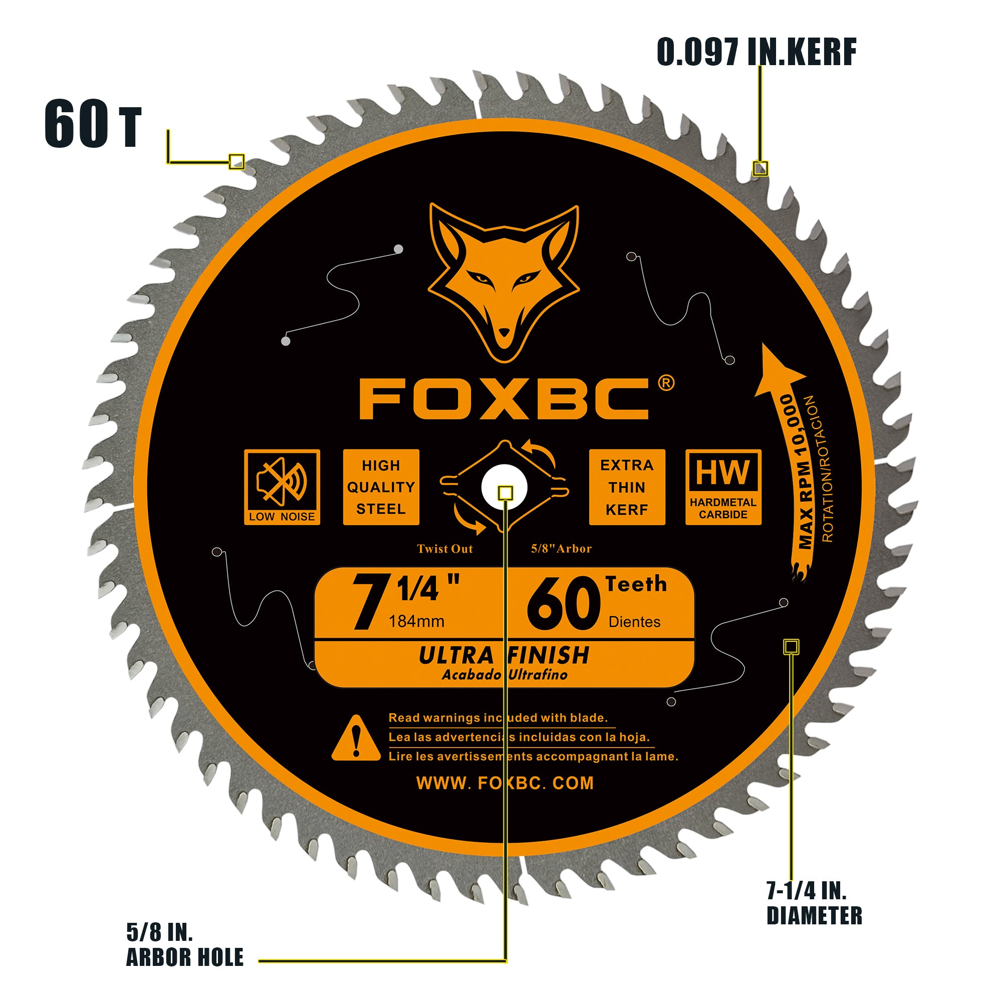 FOXBC 7-1/4" Circular Saw Blade 60-Tooth Replacement for Freud Diablo D0760A D0760X, DeWalt DWA171460