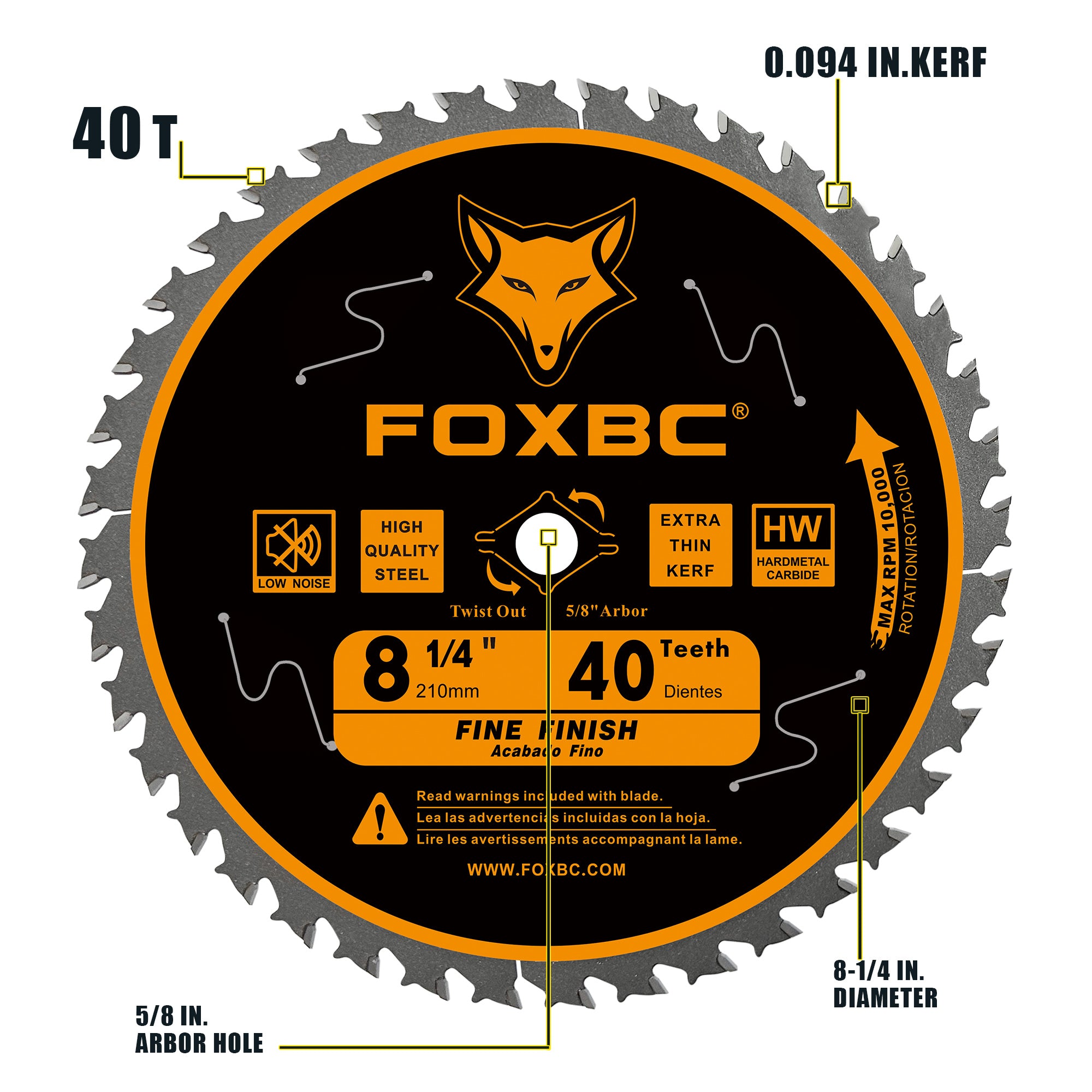 FOXBC 8-1/4" Table Saw Blade 40 Tooth Finishing Circular Saw Blade with 5/8" Arbor, Diamond Knockout