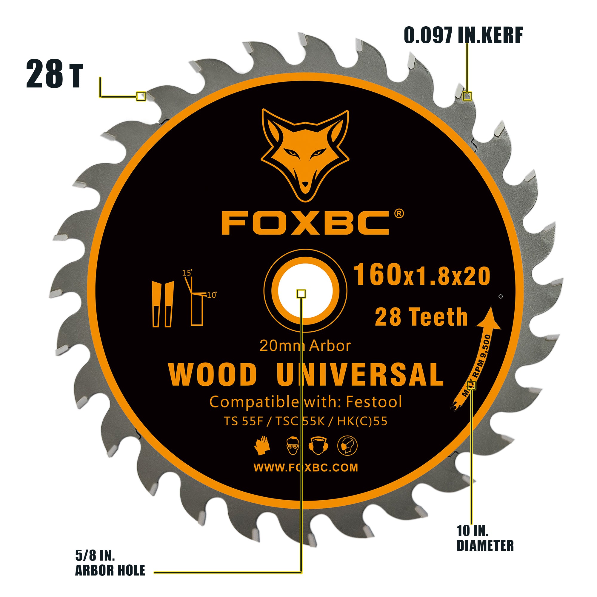 FOXBC 205560 Track Saws Blade 28 Tooth 160x1,8x20mm for Festool TS 55 F, TSC 55 K, HK 55 and HKC 55, Wood Universal