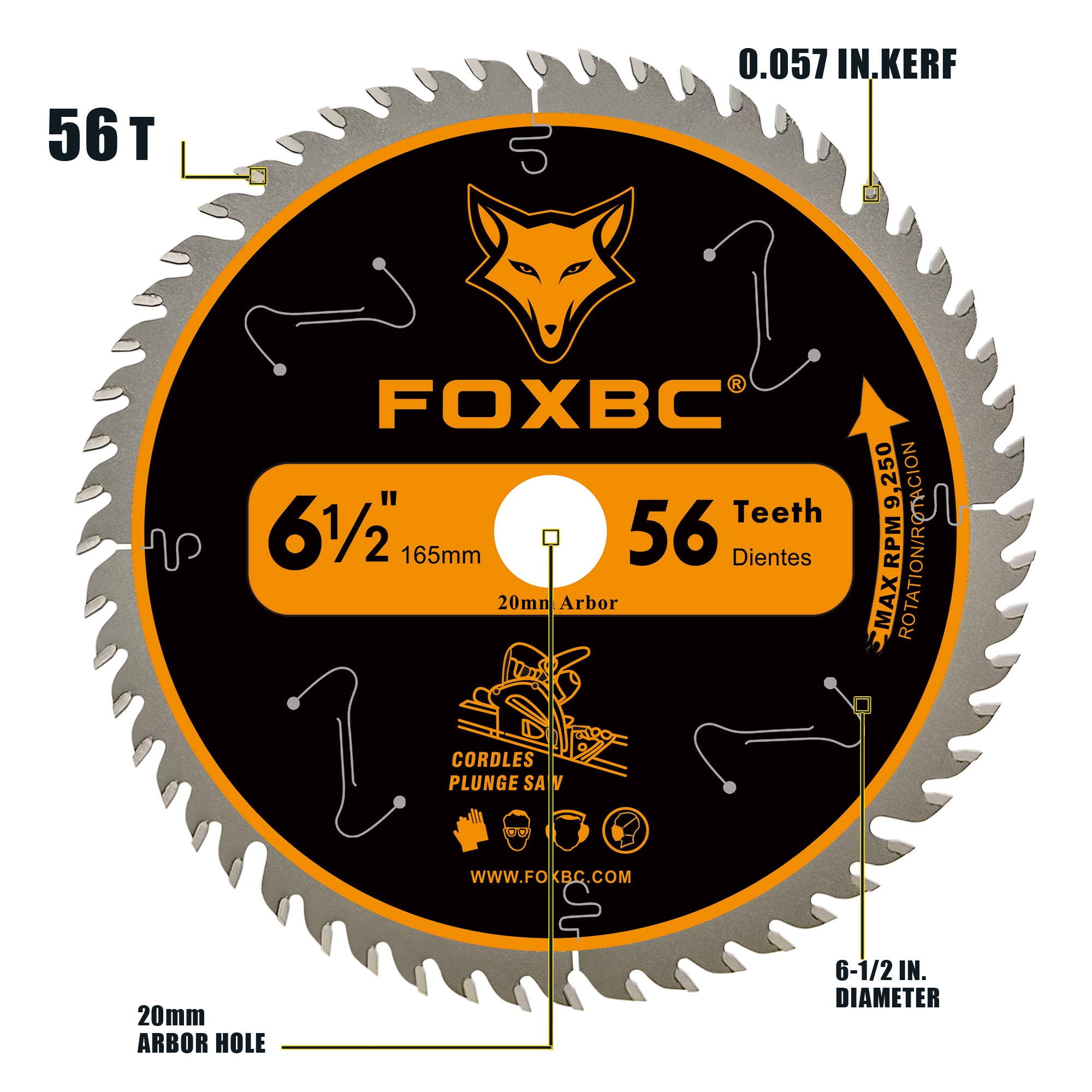 FOXBC 6-1/2" 56T Carbide-Tipped Track Saw Blade for Makita B-07353 Plunge Circular Saw, Wen CT1065, Replacement for Makita B-57342, Wen BL655 Saw Blade