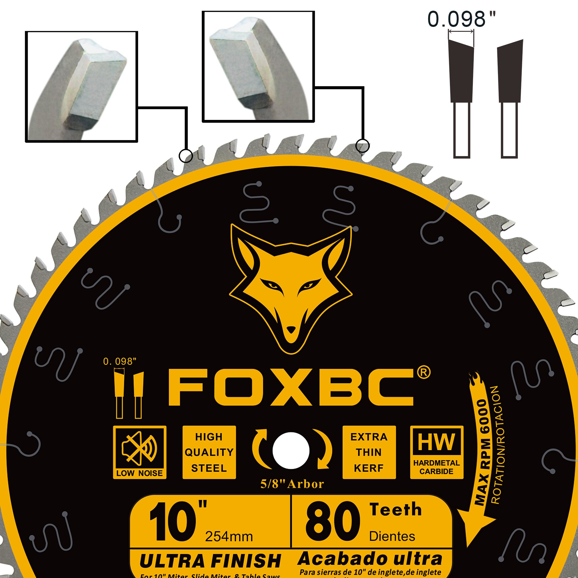 FOXBC 10-Inch Table Saw Blades, 80-Tooth, Fine Finish Blade with 5/8-Inch Arbor