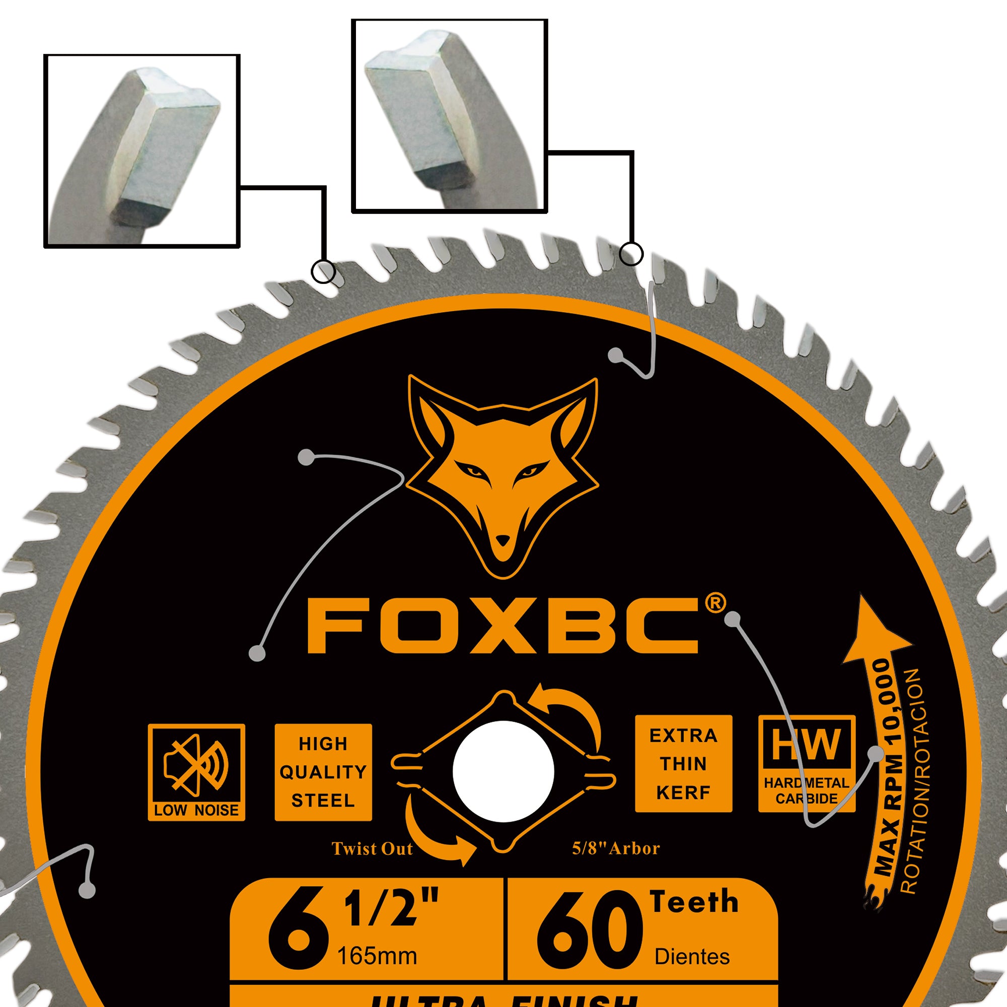 FOXBC 6-1/2 inch Circular Saw Blade Ultra Fine Finish 60-Tooth for Wood Cutting, Thin-Kerf with 5/8" Arbor