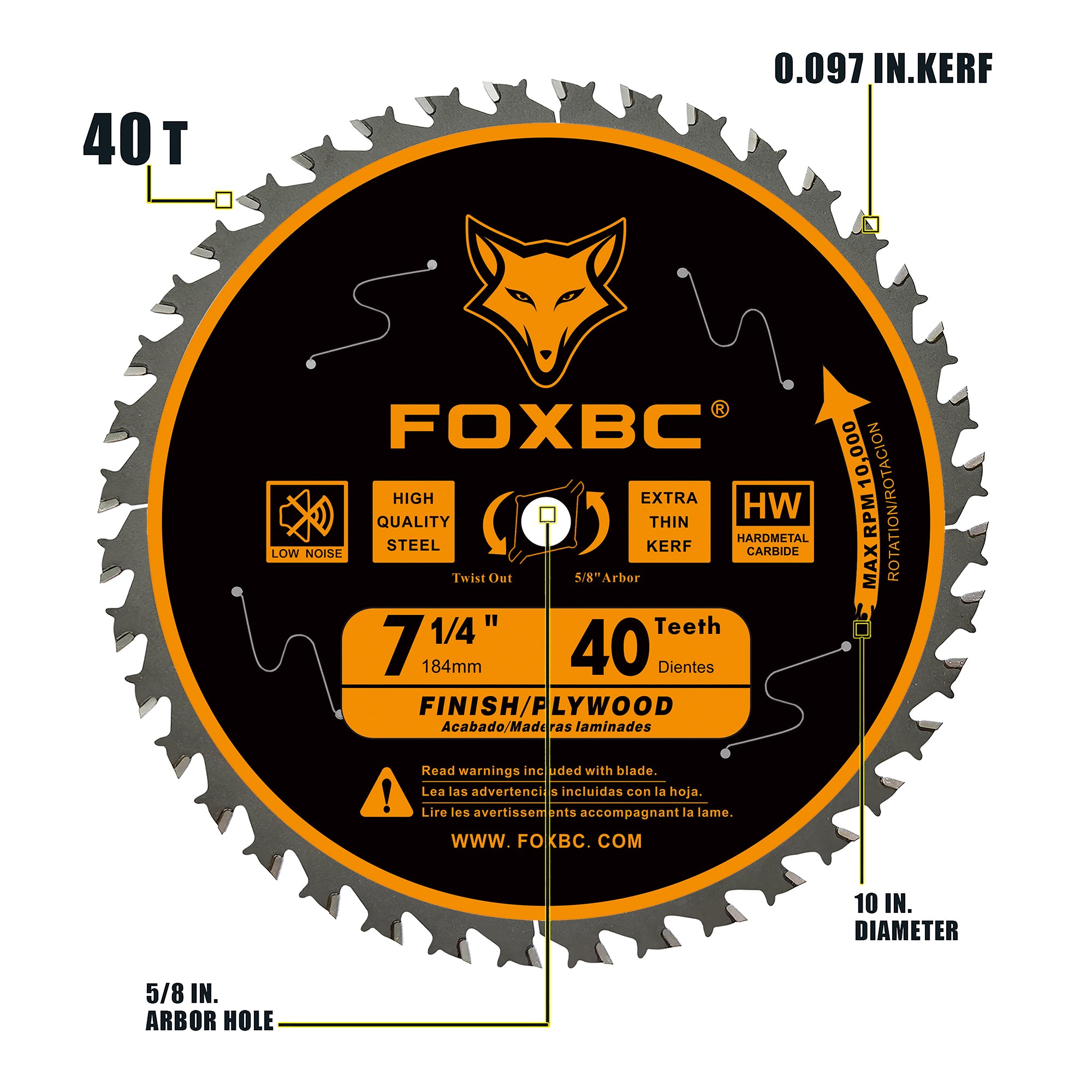 FOXBC 7-1/4" Circular Saw Blade 40 Tooth, Finishing Saw Blade with 5/8" Arbor, Diamond Knockout