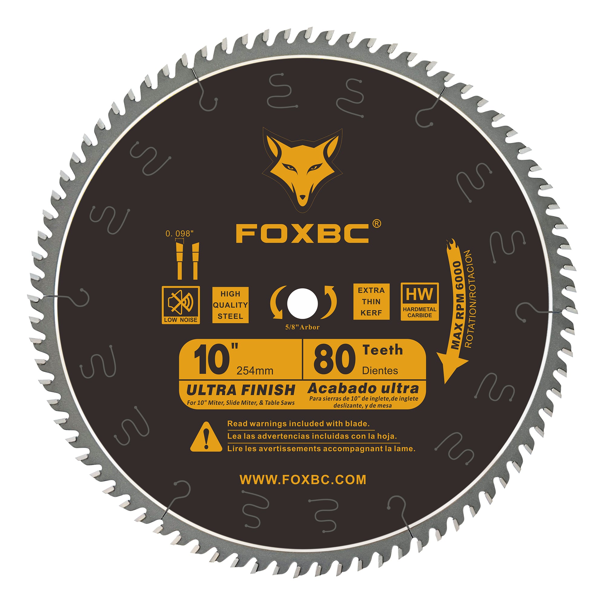 FOXBC 10-Inch Table Saw Blades, 80-Tooth, Fine Finish Blade with 5/8-Inch Arbor