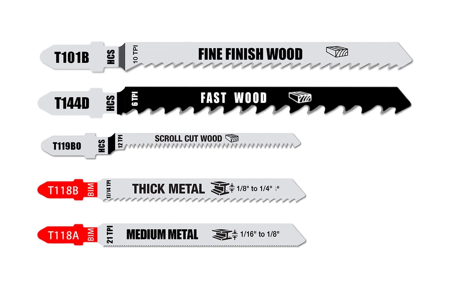 FOXBC T-Shank Jigsaw Blade Set for Wood & Metal - 22 Piece with Case