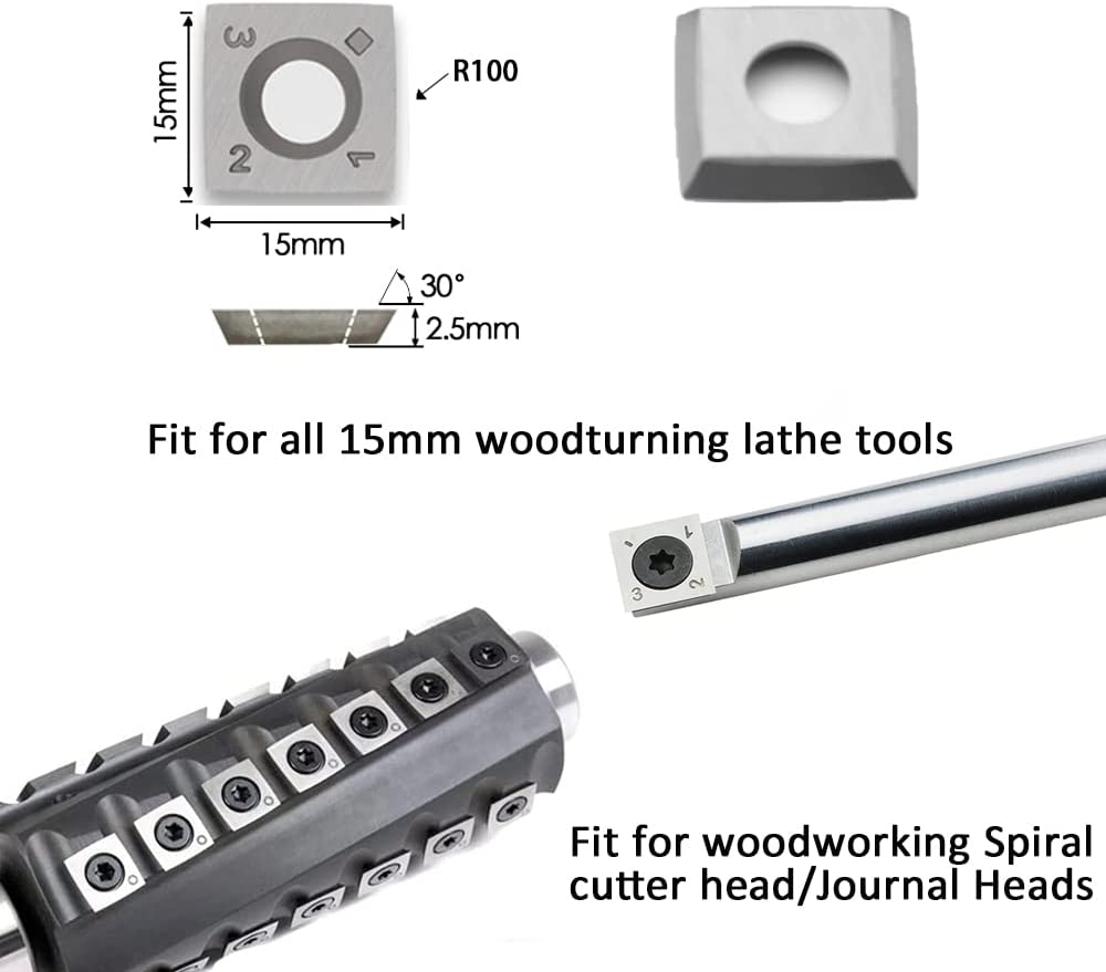 FOXBC 15mm Carbide Inserts 4"R Indexable for All Byrd Shelix Planer Cutterhead, Replacement for Byrd KN400, 10 Pack