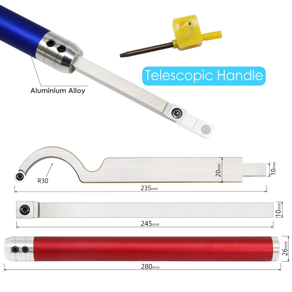 Woodturning Tool Carbide Insert Cutter Swan Neck Wood Turning Chisel Blade & Aluminum Handle