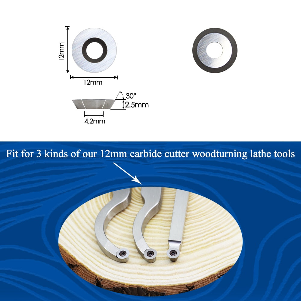 Ci3 Round 12x2.5mm Carbide Inserts Cutters Knives Blade For DIY Lathe Wood Turning Finisher Hollower Tool - 10pcs